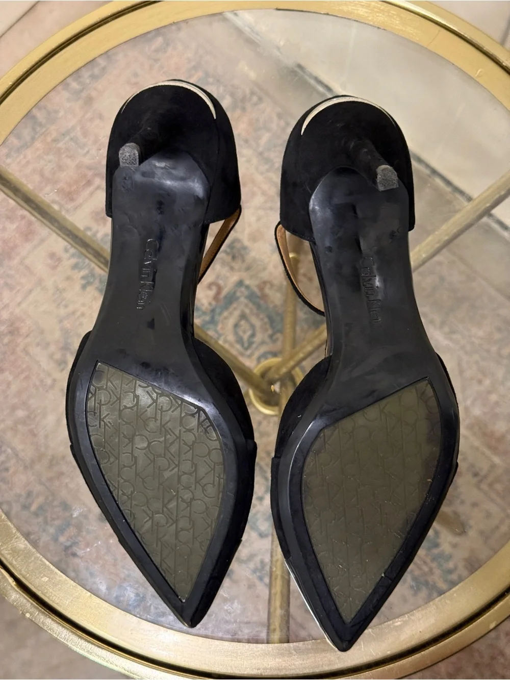 Calvin Klein Black Pointed T-Strap Heel Pumps - Women